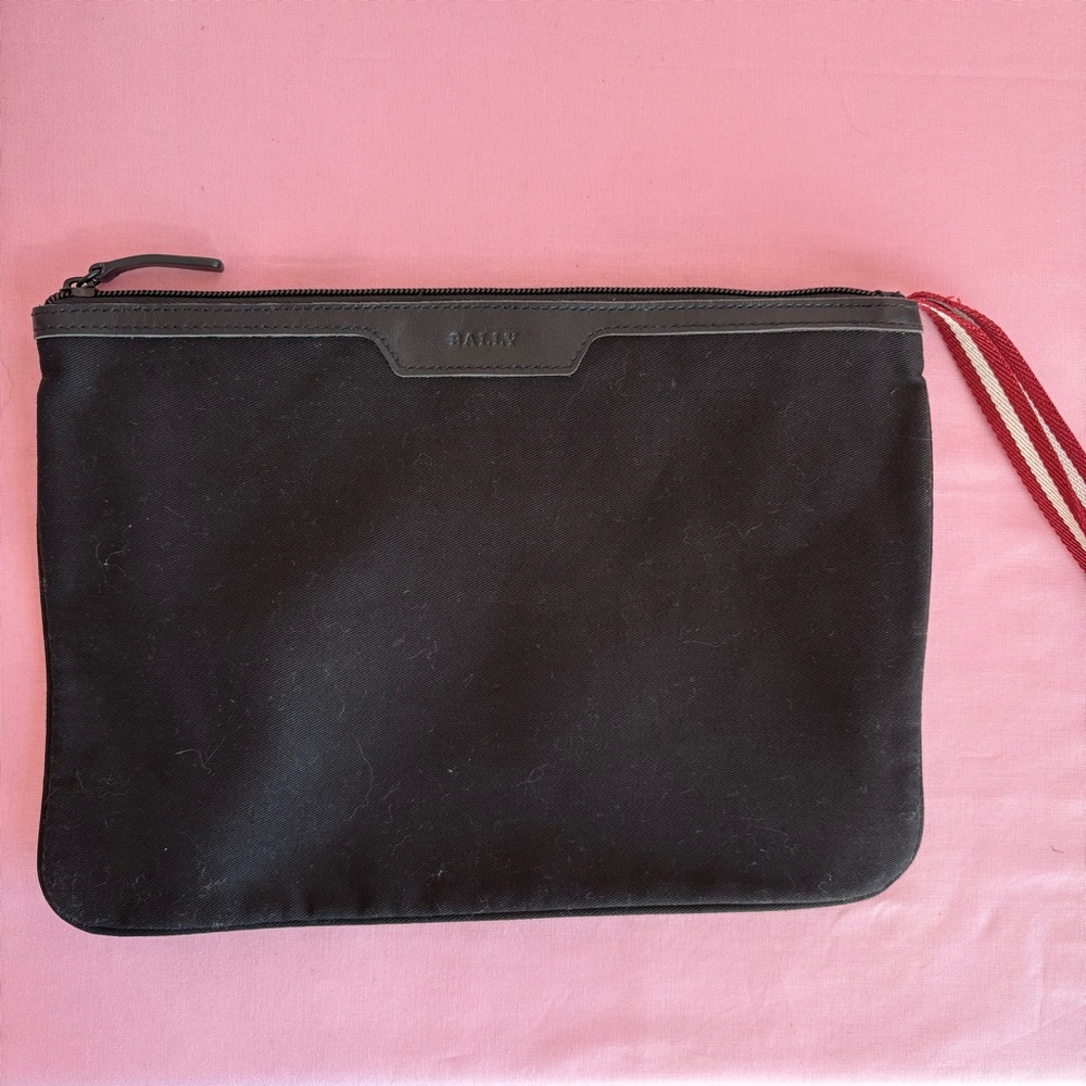 Bally x Swiss Air First Class Black Travel Pouch with Wrist Strap